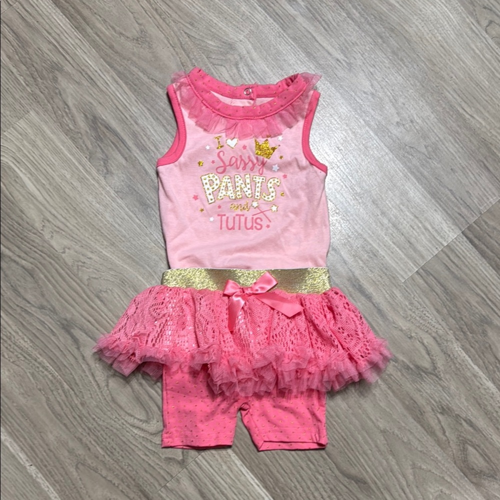 Darling Pink Baby Outfit with Gold Details